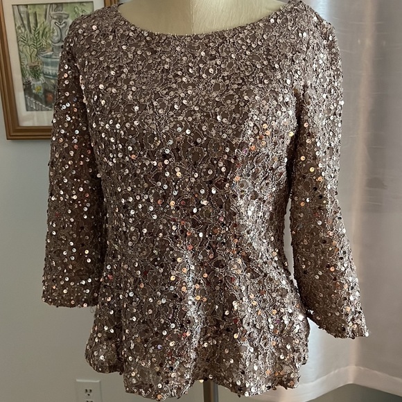 Alex Evening Sparkle Sequin Holliday Blouse size Medium - Picture 2 of 8